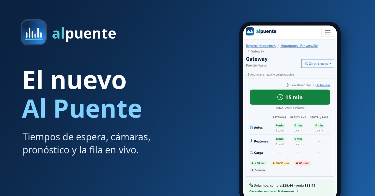 El nuevo Al Puente en un celular: tiempo de espera del puente Gateway en Matamoros